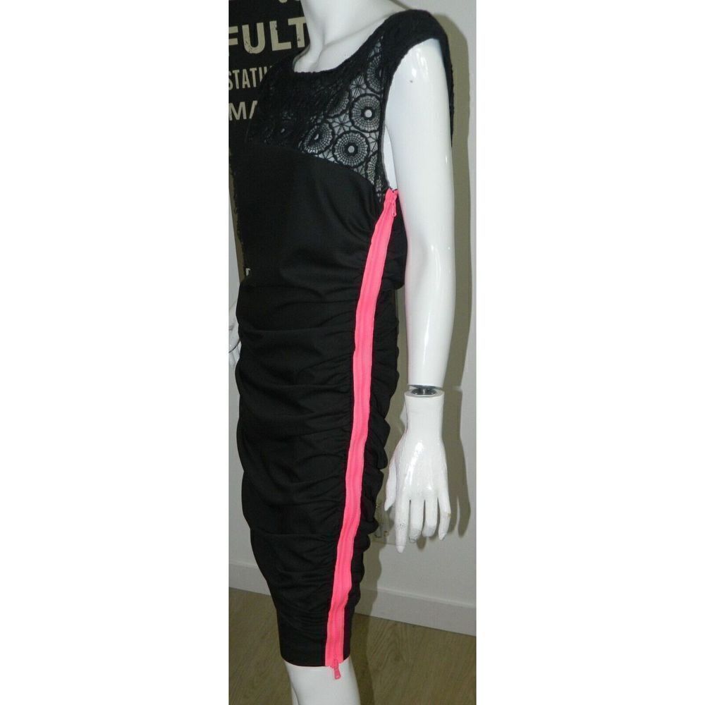 Rachel Roy Bodycon Dress Women's Size 12 Black Lace Pink Side Zipper